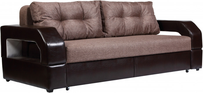 Диван-еврокнижка Манчестер 160х200, с подсветкой, велюр/экокожа коричневая