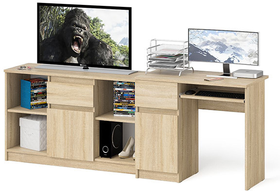 Мори компьютерный стол МС-1 левый + Тумба МТВ1204.1, дуб сонома