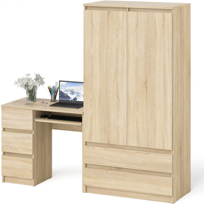 Мори компьютерный стол МС-6 левый + Шкаф МШ900.1, дуб сонома