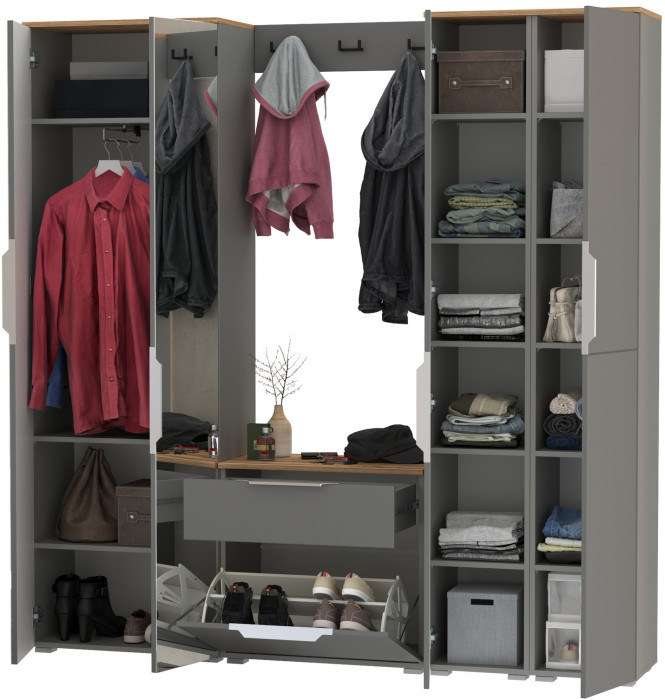 Октава Прихожая 30, серый графит/дуб крафт золотой/фасады МДФ серый графит