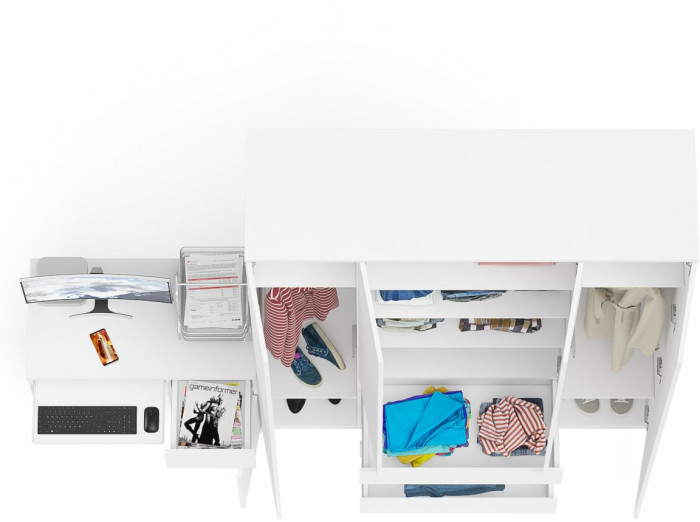 Мори Стол компьютерный МС-1 правый + Шкаф МШ1600.1, цвет белый, ШхГхВ 250,4х50,4х209,6 см., выдвижной ящик справа, НЕ универсальная сборка