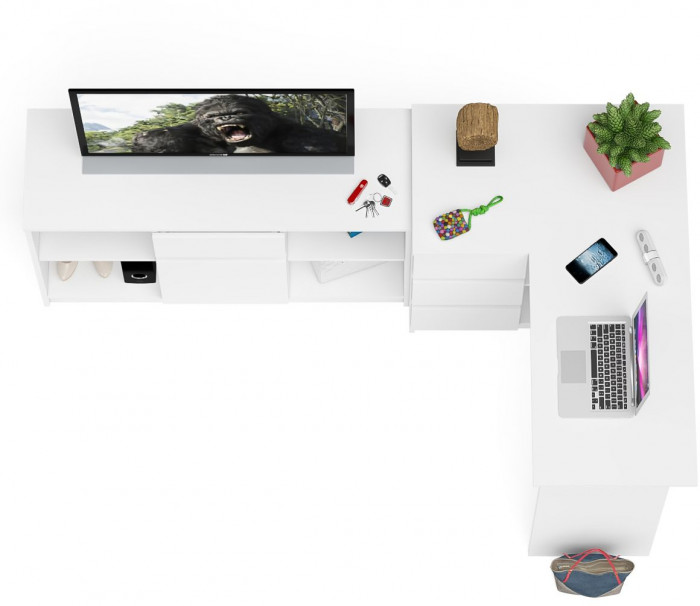 Мори Стол компьютерный МС-16 левый + Тумба МТВ1204.1, цвет белый, ШхГхВ 244,8х84,9х76,6 см., выдвижные ящики слева, НЕ универсальная сборка