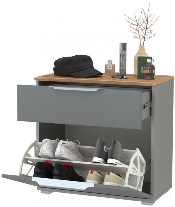 Октава 16.127 Тумба для обуви, серый графит/дуб крафт золотой/фасады МДФ серый графит