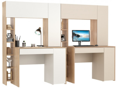 Два стола компьютерных Комфорт 12.71, дуб сонома/белый/гикори рокфорд натуральный/сатин