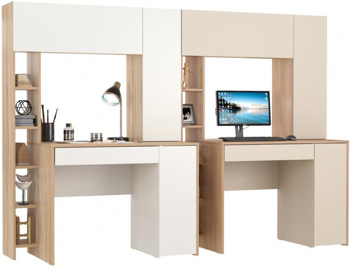Два стола компьютерных Комфорт 12.71, дуб сонома/белый/гикори рокфорд натуральный/сатин