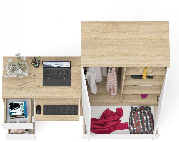 Мори компьютерный стол МС-6 левый + Шкаф МШ900.1, дуб сонома/белый