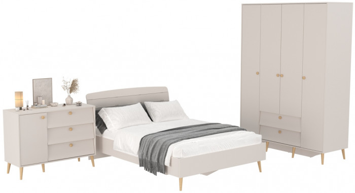 Афина Спальня 11-1400, цвет кашемир серый, сп.м. 1400х2000 мм., б/м, основание есть - фанера