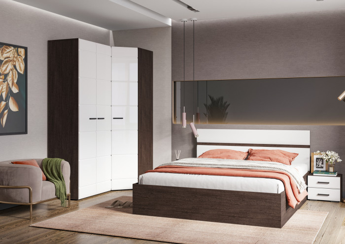 ЛИБЕРТИ ШК 04 Шкаф 4-х створчатый (1600х2100х500) Фасад МДФ БЕЛЫЙ ГЛЯНЕЦ/Корпус ВЕНГЕ