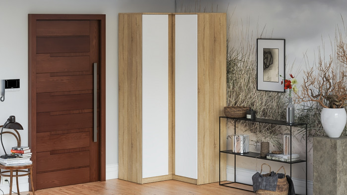 Мори Шкаф угловой МШУ960.1, цвет дуб сонома/белый, ШхГхВ 96,4х96,4х209,6 см.