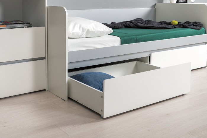 Торонто Компоновка № 27, цвет белый шагрень/стальной серый, сп. м. 800х1900 мм., б/м, основание есть, универсальная сборка