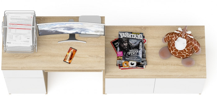 Мори компьютерный стол МС-1 левый + Тумба МА900.1, дуб сонома/белый