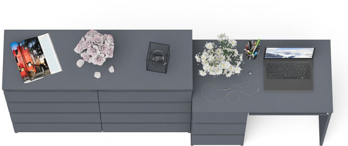 Мори Стол компьютерный МС-6 левый + Комод МК1200.8, цвет графит, ШхГхВ 210,4х50х94 см., выдвижные ящики слева, НЕ универсальная сборка