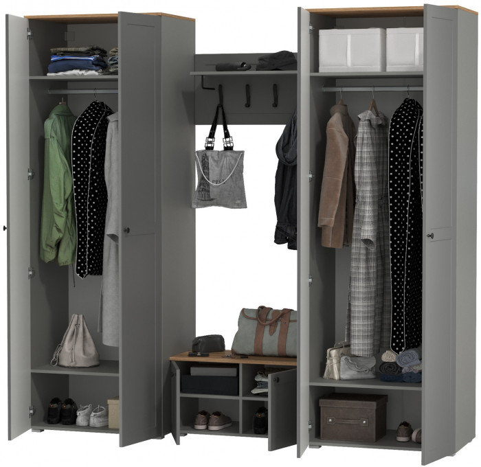 Остин Прихожая 31, серый графит/дуб крафт золотой