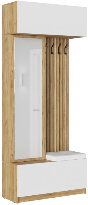 Модульная прихожая Бостон МДФ, композиция 1 (Белый глянец, Дуб Крафт Золотой)