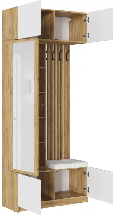 Модульная прихожая Бостон МДФ, композиция 1 (Белый глянец, Дуб Крафт Золотой)