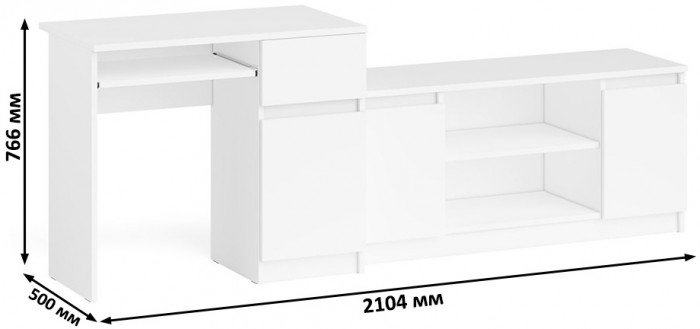 Мори компьютерный стол МС-1 правый + Тумба МТВ1200.1, белый
