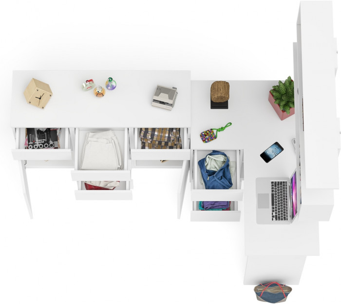 Мори компьютерный стол МС-16 левый + Комод МК1200.4 + Полка 1200, белый