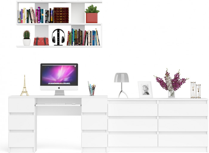 Мори компьютерный стол МС-2 + Комод МК1380.6 + Полка 1200, белый