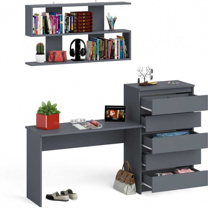 Мори письменный стол МСП1200.1 + Комод МК700.5 + Полка 1200, графит