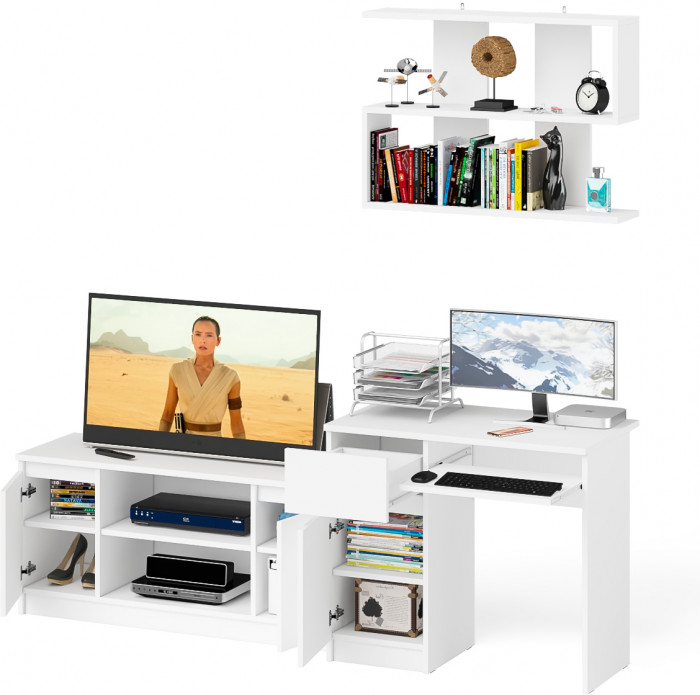 Мори компьютерный стол МС-1 левый + Тумба МТВ1200.1 + Полка 900, белый