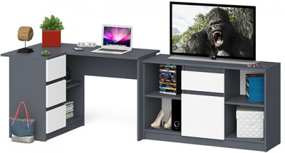 Мори Стол компьютерный МС-16 левый + Тумба МТВ1204.1, цвет графит/белый, ШхГхВ 244,8х84,9х76,6 см., выдвижные ящики слева, НЕ универсальная сборка