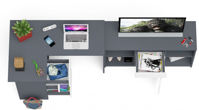 Мори Стол компьютерный МС-16 левый + Тумба МТВ1204.1, цвет графит/белый, ШхГхВ 244,8х84,9х76,6 см., выдвижные ящики слева, НЕ универсальная сборка