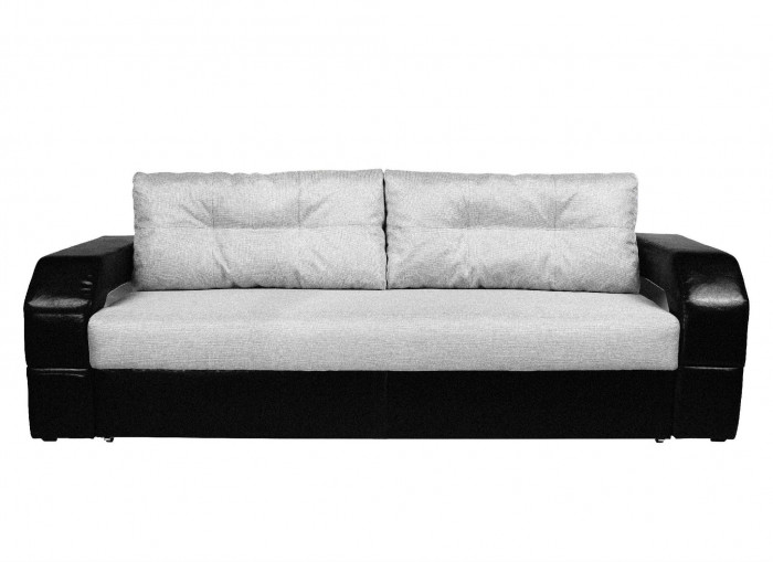 Диван-еврокнижка Манчестер 160х200, с подсветкой, велюр/экокожа серая/черная