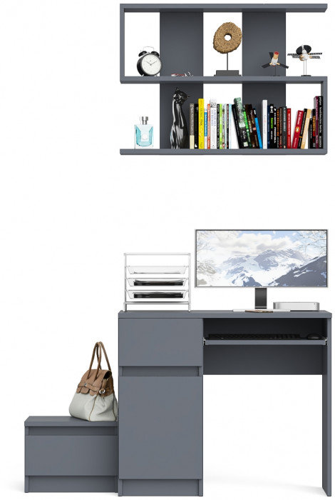 Мори компьютерный стол МС-1 левый + Тумба ТМП400.1 + Полка 900, графит