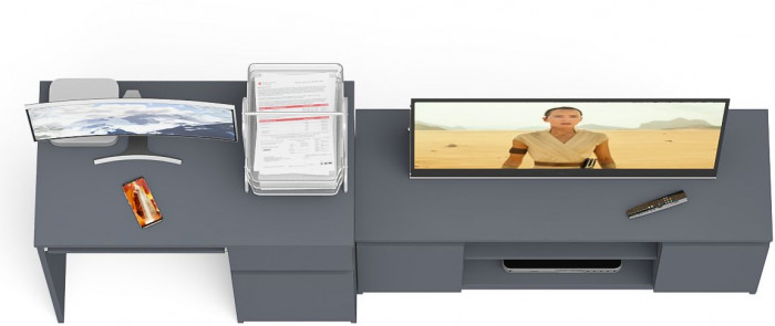 Мори компьютерный стол МС-1 правый + Тумба МТВ1200.1, графит