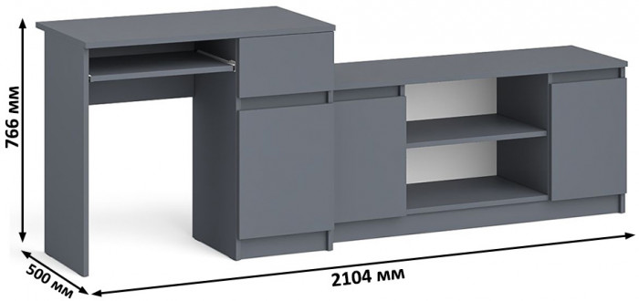 Мори компьютерный стол МС-1 правый + Тумба МТВ1200.1, графит