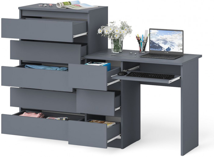 Мори компьютерный стол МС-6 левый + Комод МК700.5, графит