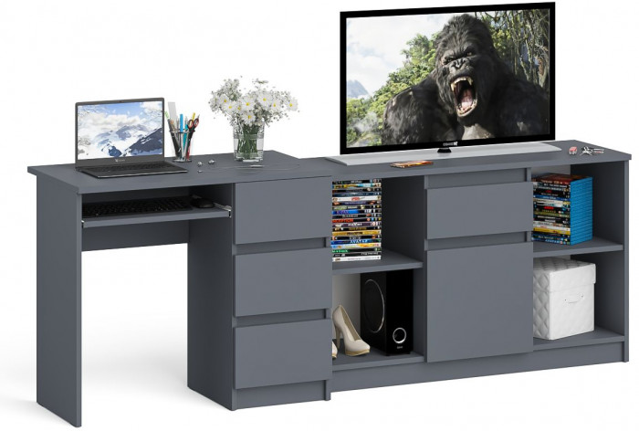 Мори компьютерный стол МС-6 правый + Тумба МТВ1204.1, графит