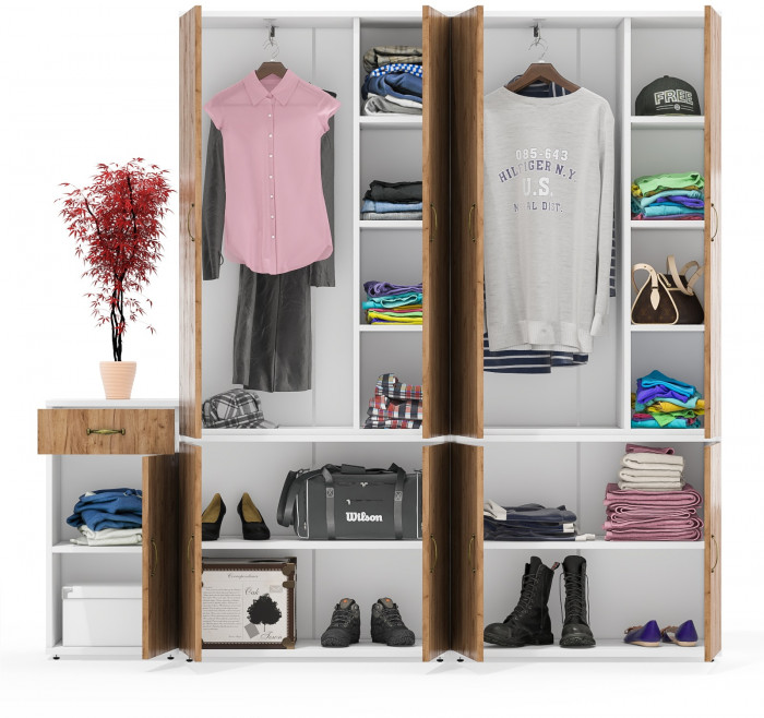 Лидер-8 Шкаф МД 20Б + Шкаф МД 20Б + Тумба МД 3.15, белый шагрень/крафт золото