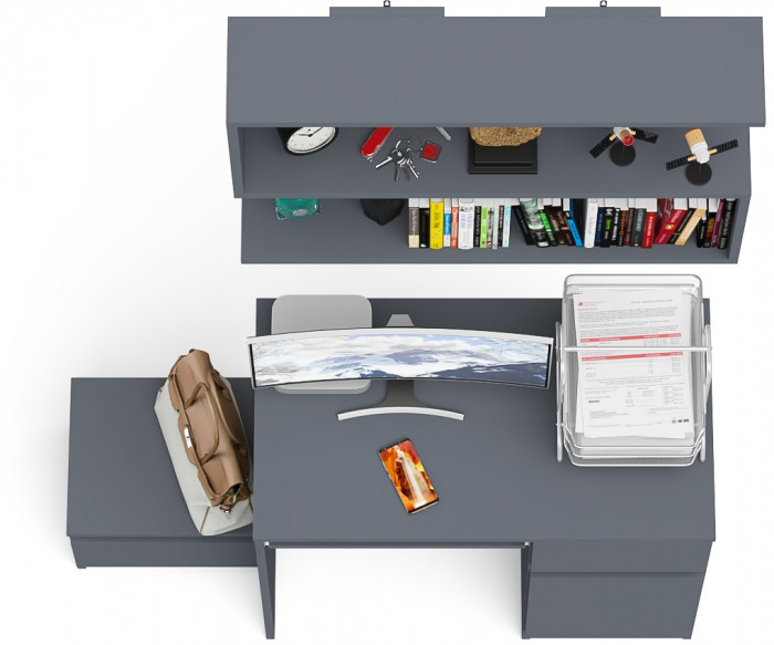 Мори компьютерный стол МС-1 правый + Тумба ТМП400.1 + Полка 900, графит