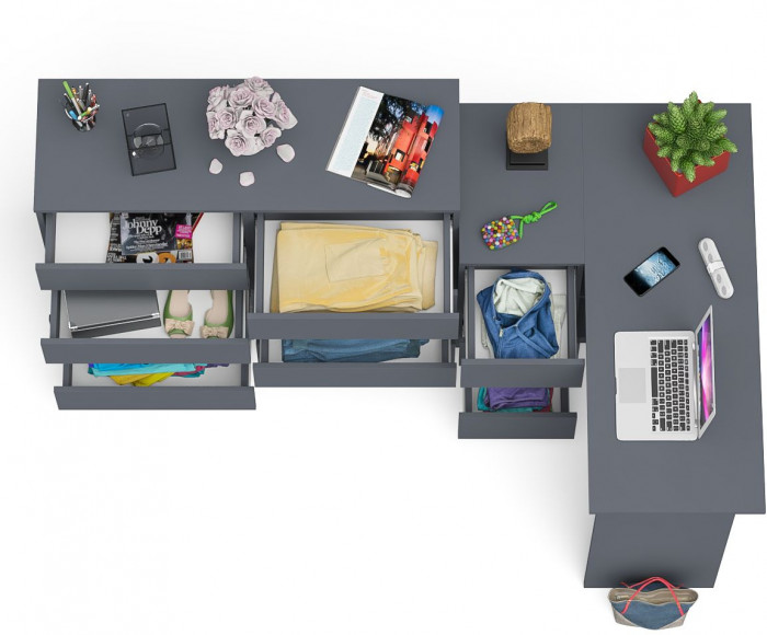 Мори компьютерный стол МС-16 левый + Комод МК1200.8, графит