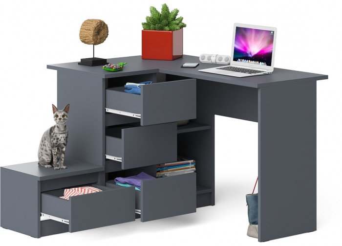 Мори компьютерный стол МС-16 левый + Тумба ТМП400.1, графит