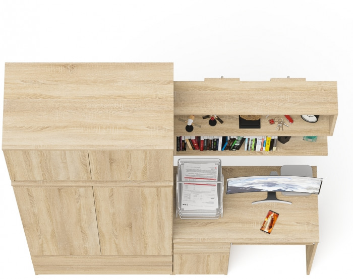 Мори Стол компьютерный МС-1 левый + Шкаф МШ900.1 + Антресоль МА900.1 + Полка 900, цвет дуб сонома, ШхГхВ 180,4х50,4х234,2 см., НЕ универс. сб.