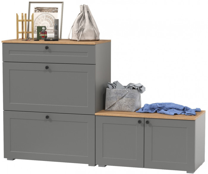 Остин 16.121 Тумба для обуви + 13.257 Тумба, серый графит/дуб крафт золотой