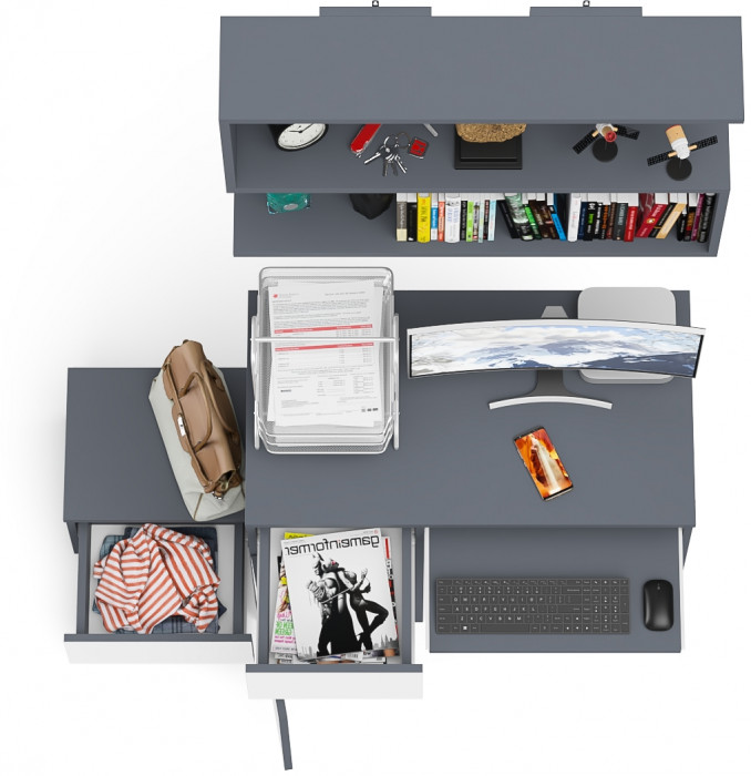 Мори компьютерный стол МС-1 левый + Тумба ТМП400.1 + Полка 900, графит/белый