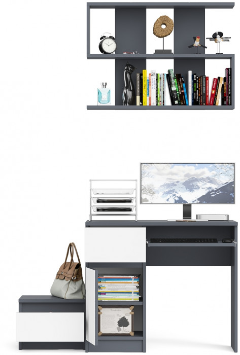 Мори компьютерный стол МС-1 левый + Тумба ТМП400.1 + Полка 900, графит/белый