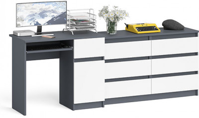 Мори компьютерный стол МС-1 правый + Комод МК1200.6, графит/белый