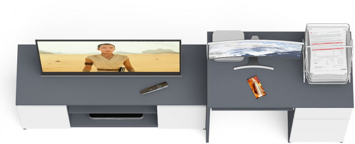 Мори компьютерный стол МС-1 правый + Тумба МТВ1200.1, графит/белый