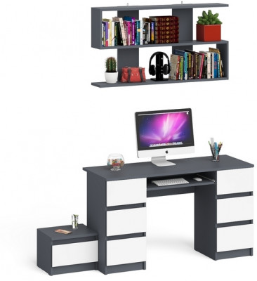 Мори компьютерный стол МС-2 + Тумба ТМП400.1 + Полка 1200, графит/белый