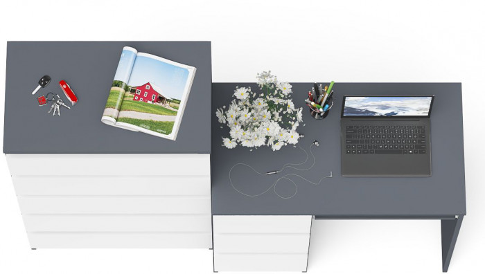 Мори компьютерный стол МС-6 левый + Комод МК700.5, графит/белый