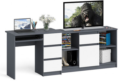 Мори компьютерный стол МС-6 правый + Тумба МТВ1204.1, графит/белый