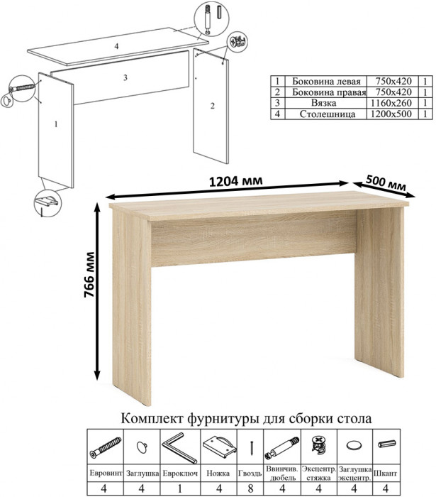 Мори письменный стол МСП1200.1 + Комод МК700.5 + Полка 1200, дуб сонома