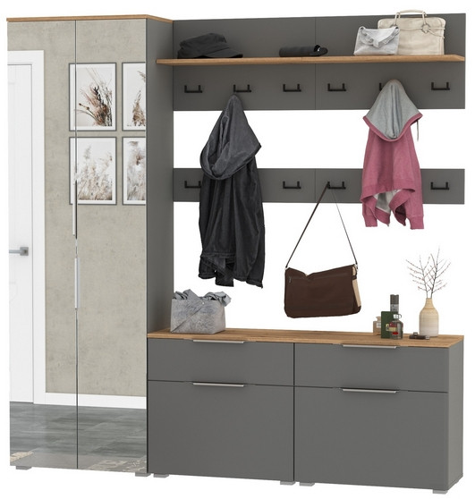 Октава Прихожая 32, серый графит/дуб крафт золотой/фасады МДФ серый графит