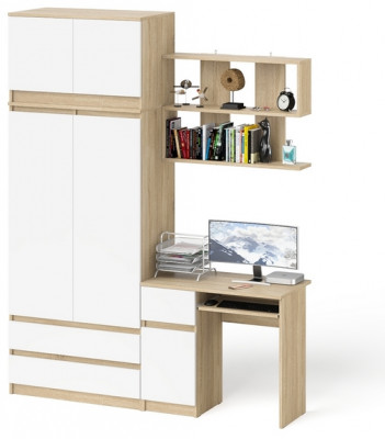 Мори Стол компьютерный МС-1 левый + Шкаф МШ900.1 + Антресоль МА900.1 + Полка 900, цвет дуб сонома/белый, ШхГхВ 180,4х50,4х234,2 см., НЕ ун. сб.