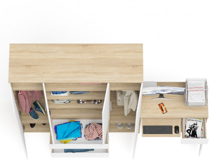 Мори Стол компьютерный МС-1 правый + Шкаф МШ1600.1, цвет дуб сонома/белый, ШхГхВ 250,4х50,4х209,6 см., выдвижной ящик справа, НЕ универсальная сборка