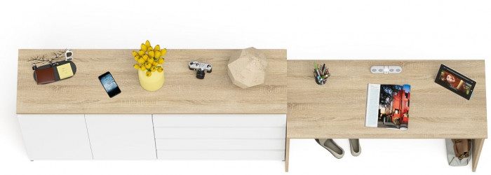 Мори Стол письменный МСП1200.1 + Комод МК1600.1, цвет дуб сонома/белый, ШхГхВ 280,8х50х94 см., универсальная сборка